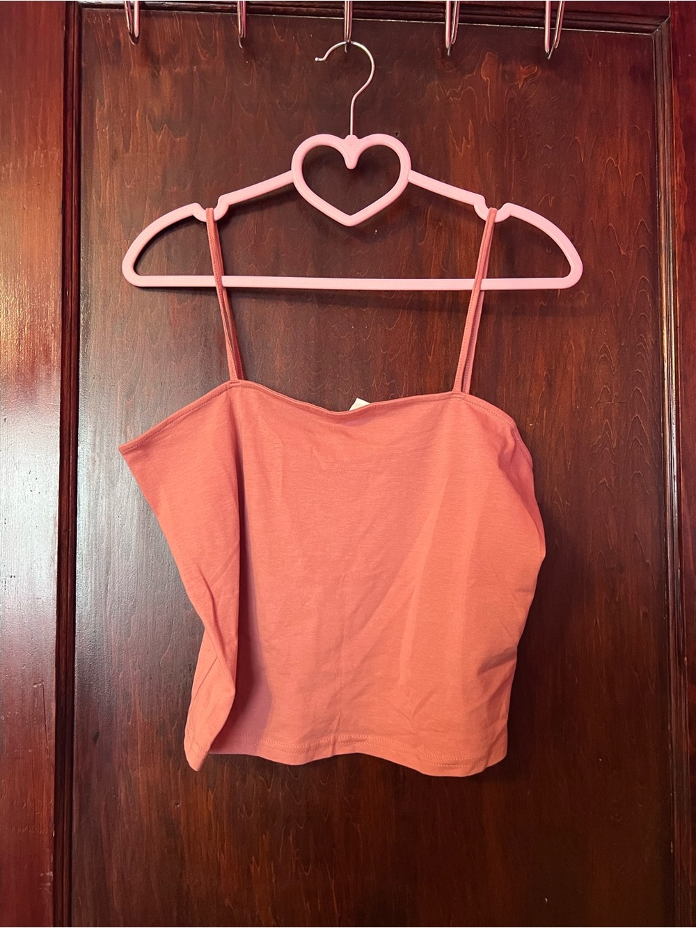 Divided Coral Spaghetti Strap Crop Tank